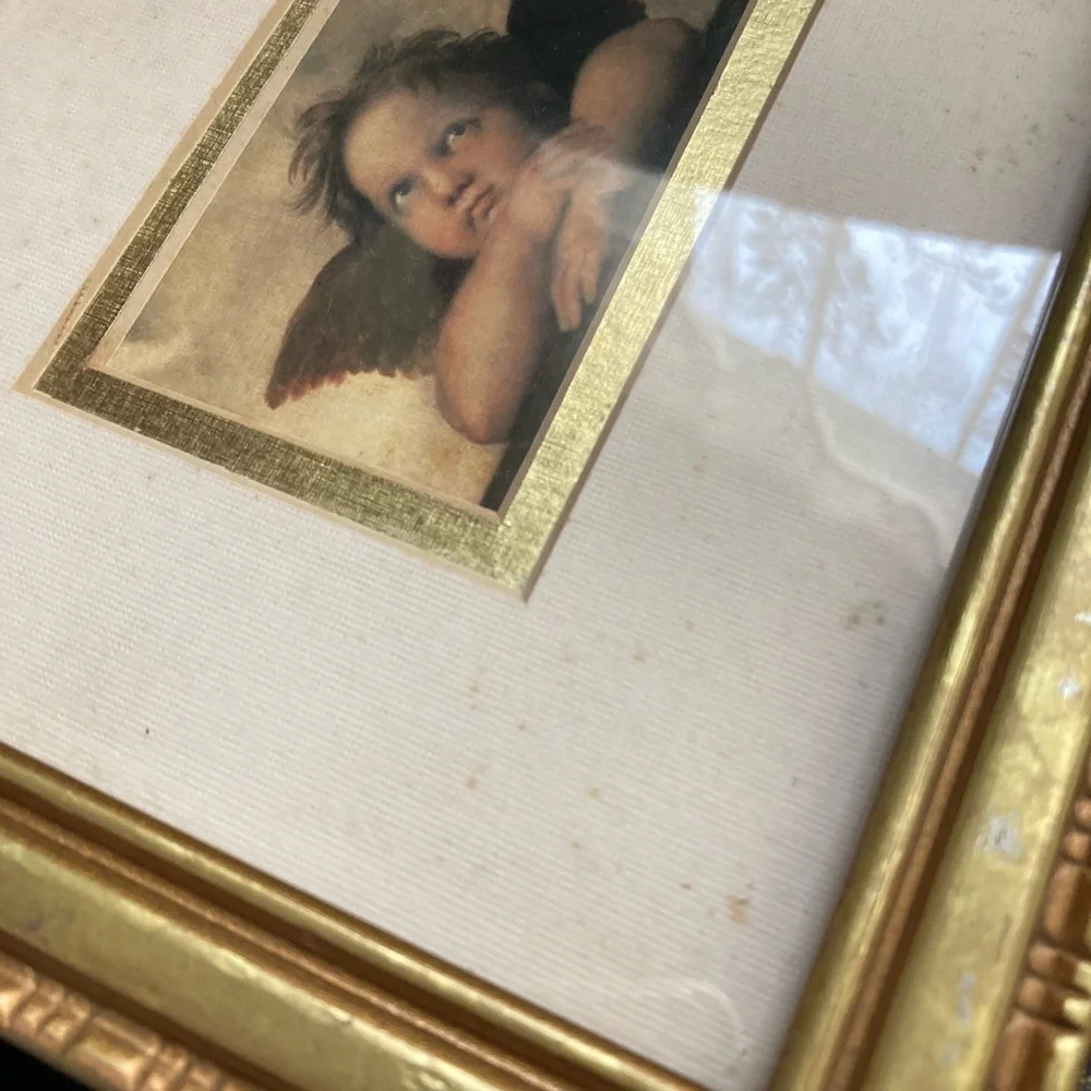 👼Vintage Cherub Sistine Madonna by Raphael Print in Gold Frame